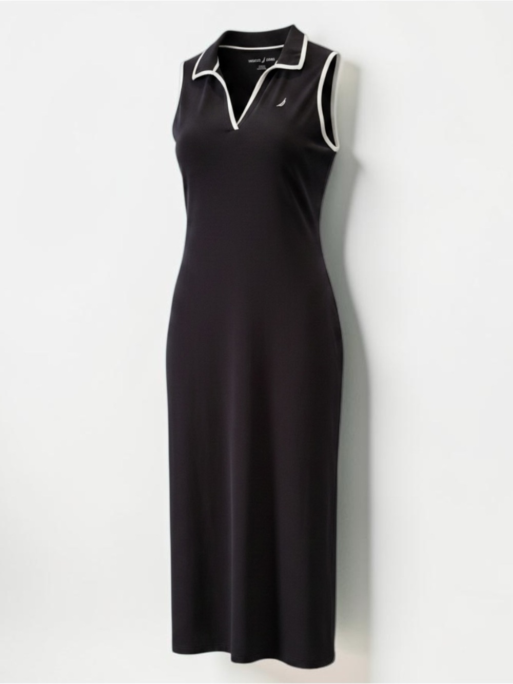Nautica Jeans Navy Sleeveless Collared Maxi Dress White Trim EUC - Size S